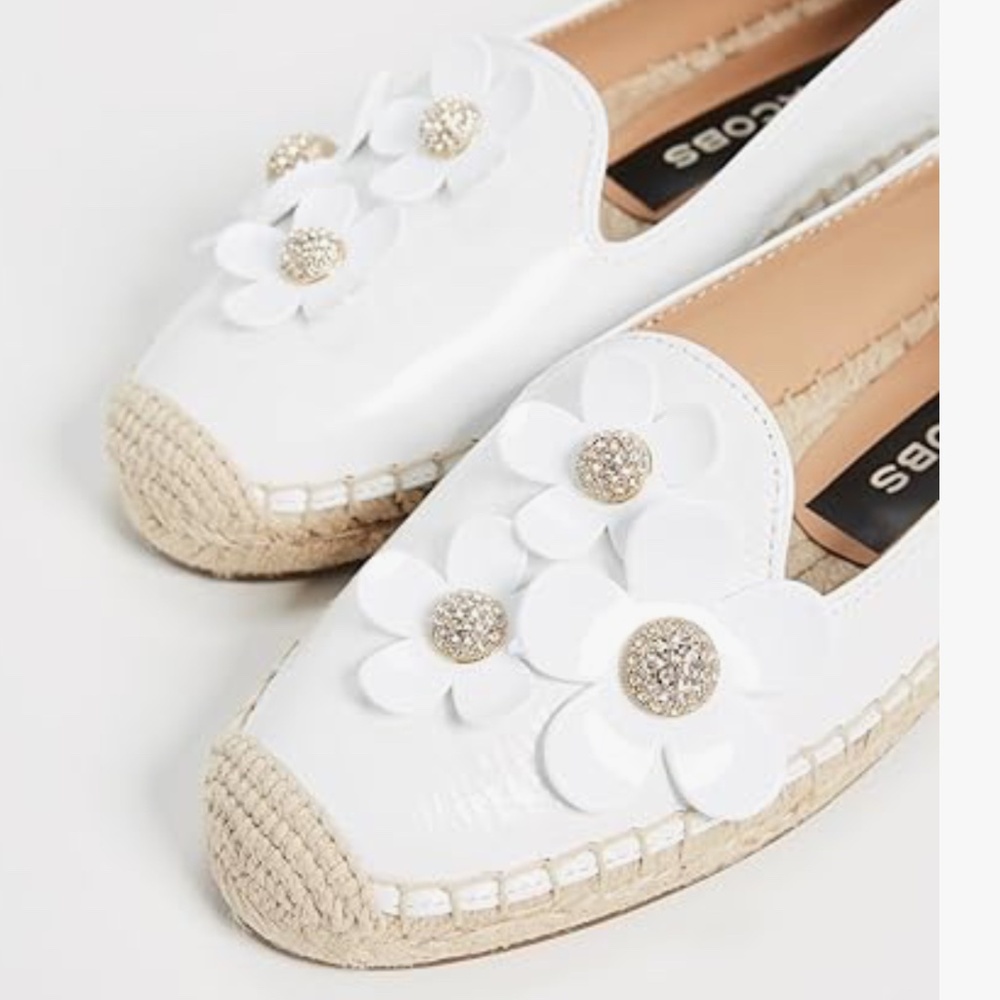 NEW MARC JACOBS WHITE LEATHER DAISY EMBELLISHED FLAT ESPADRILLE SHOES 37